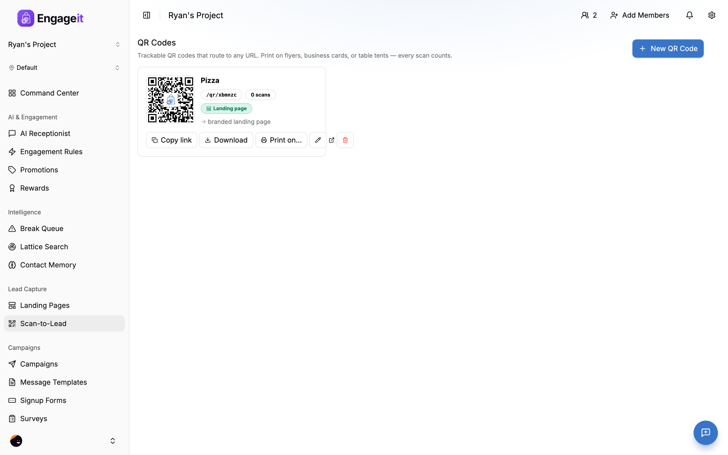 EngageIt Scan-to-Lead QR codes